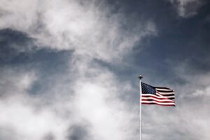 an American flag waving