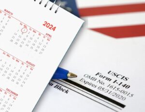 USCIS Form I-140 with calendar 