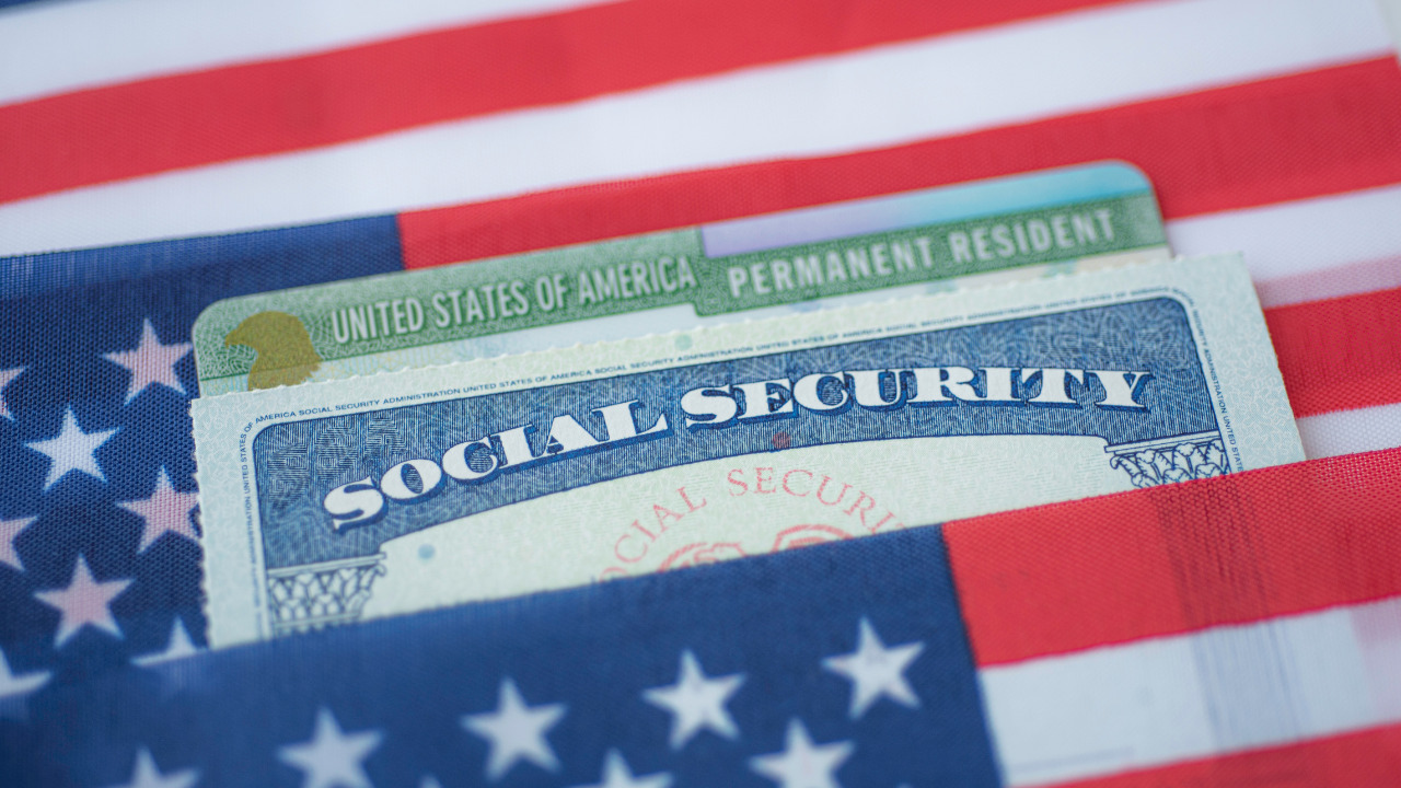 us flag with with social security word