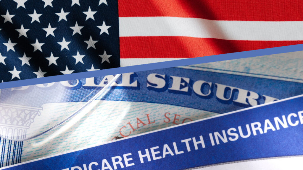 US FLAG with social security insurance images