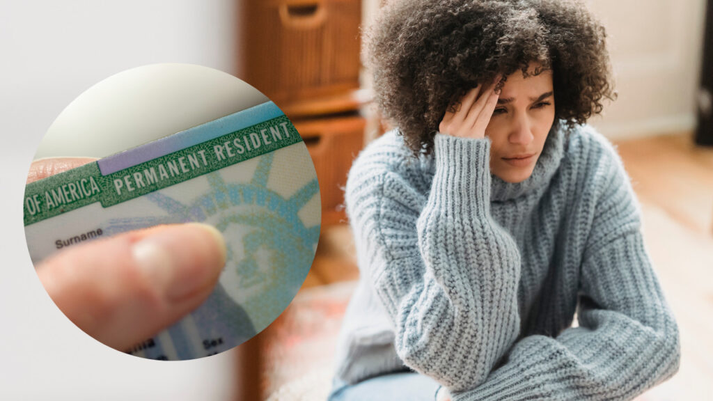 green card with a woman upset