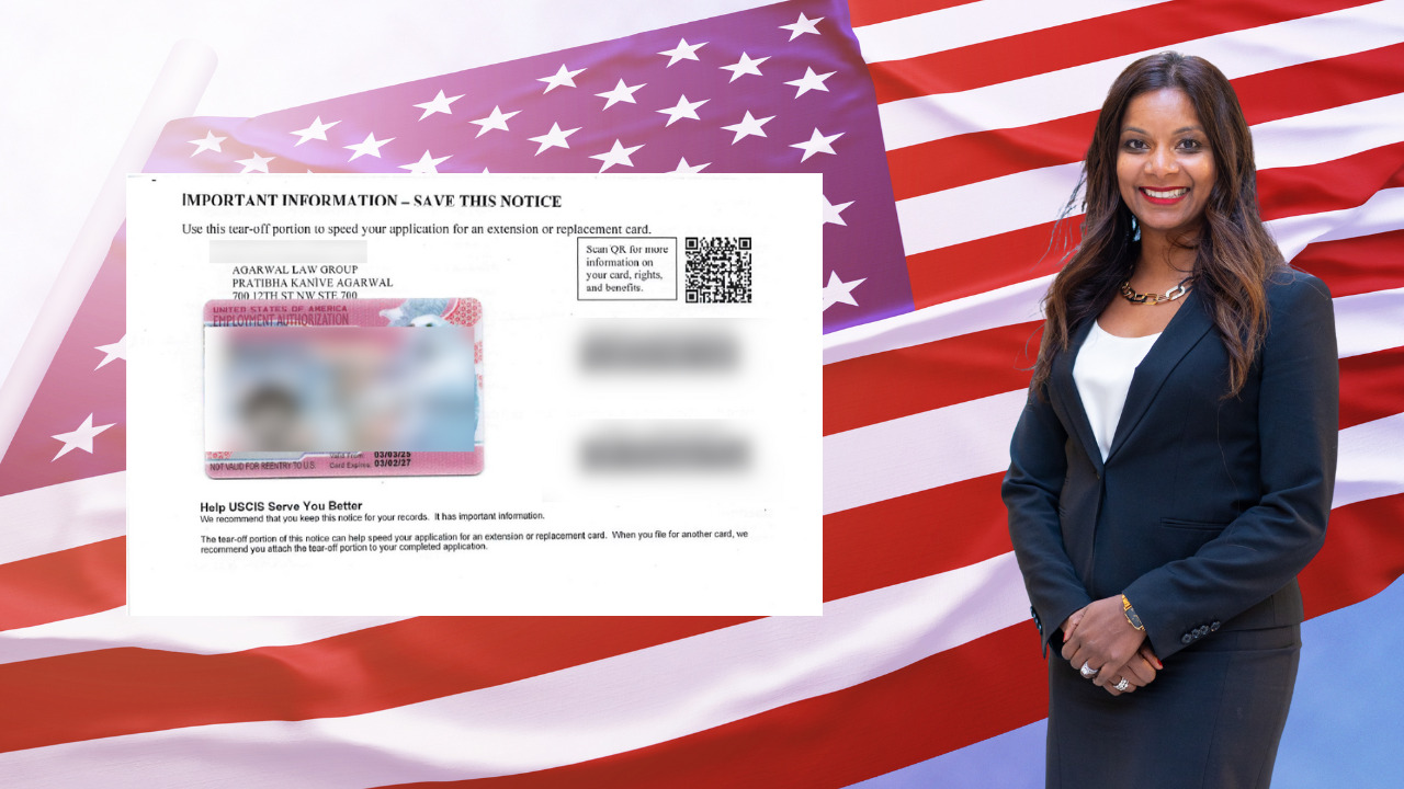 Atty Agarwal with replacement card with us flag background
